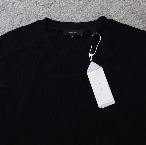 Vince Slim Fit Waffle Knit Long Sleeve T-Shirt Black - Picture 12 of 16
